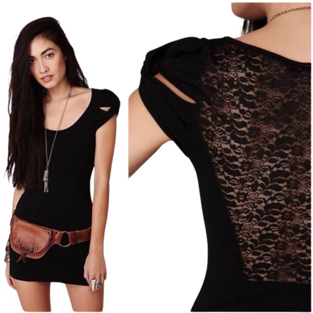 FREE PEOPLE “Coraline” Black Lace Back Mini Dress